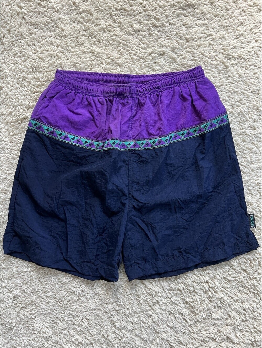Lightning Bolt Vintage Swimming Trunks Men's Size M Lined Mesh Purple Navy Aztec